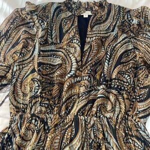 Beautiful multi color dress with “gold threads”.perfect for summer! Length 51”